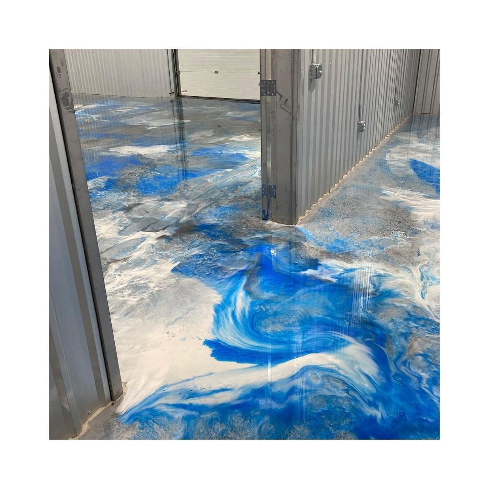 Metallic Solid Epoxy Flooring Kit - PLATINUM SILVER & AZURE BLUE